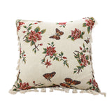 NNEAGS 45cm Creamy White French Vintage Butterfly Loves Flowers Tassel Throw Pillow
