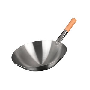 NNEAGS 42cm Stainless Steel Kitchen Cooking Wok with Wood Handle