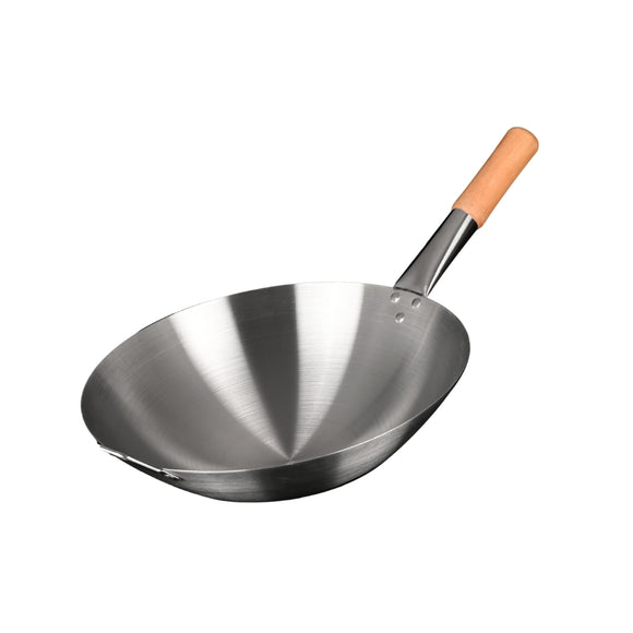 NNEAGS 42cm Stainless Steel Kitchen Cooking Wok with Wood Handle
