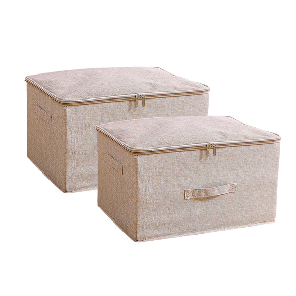 NNEAGS 2X Beige Large Portable Double Zipper Storage Box Moisture Proof Clothes Basket Foldable Home Organiser