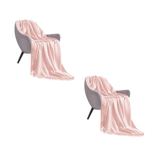 NNEAGS 2X Pink Acrylic Knitted Throw Blanket Solid Fringed Warm Cozy Woven Cover Couch Bed Sofa Home Decor