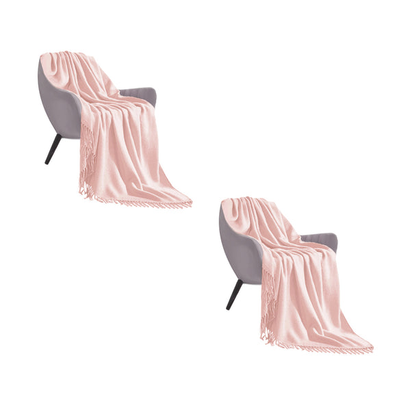 NNEAGS 2X Pink Acrylic Knitted Throw Blanket Solid Fringed Warm Cozy Woven Cover Couch Bed Sofa Home Decor