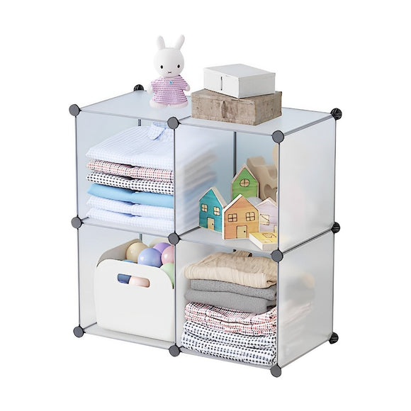 NNEAGS 4-Cube Transparent Shelf Box Portable Cubby DIY Storage Shelves Modular Closet Organiser