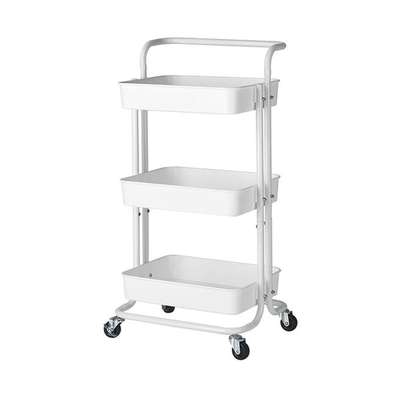 NNEAGS 3 Tier Steel White Movable Kitchen Cart Multi-Functional Shelves Portable Storage Organizer with Wheels