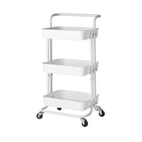 NNEAGS 3 Tier Steel White Movable Kitchen Cart Multi-Functional Shelves Portable Storage Organizer with Wheels