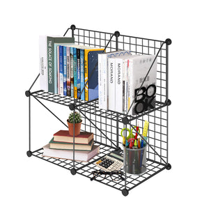 NNEAGS Black Portable 4-Cube 2 Column Storage Organiser Foldable DIY Modular Grid Space Saving Shelf