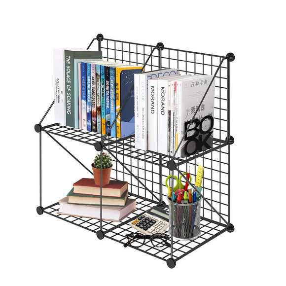 NNEAGS Black Portable 4-Cube 2 Column Storage Organiser Foldable DIY Modular Grid Space Saving Shelf