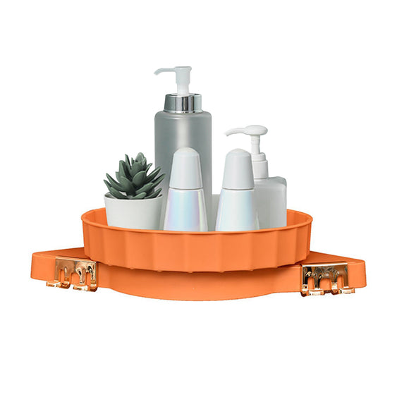 NNEAGS Orange 360 Degree Wall-Mounted Rotating Bathroom Organiser Corner Vanity Rack Toilet Adhesive Storage Shelf