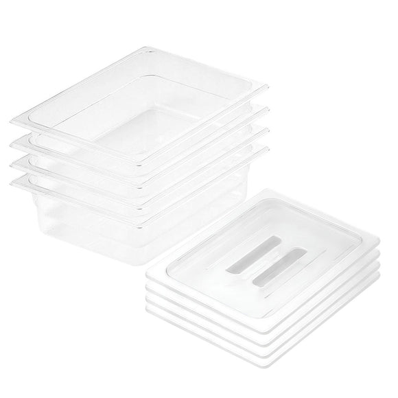 NNEAGS 100mm Clear Gastronorm GN Pan 1/2 Food Tray Storage Bundle of 4 with Lid