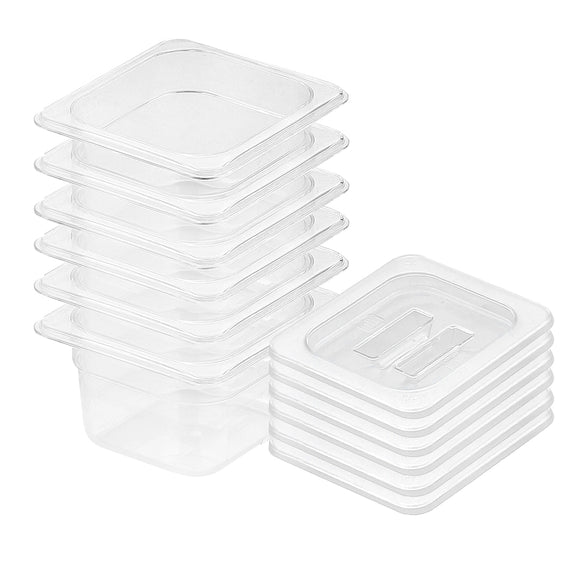 NNEAGS 100mm Clear Gastronorm GN Pan 1/6 Food Tray Storage Bundle of 6 with Lid