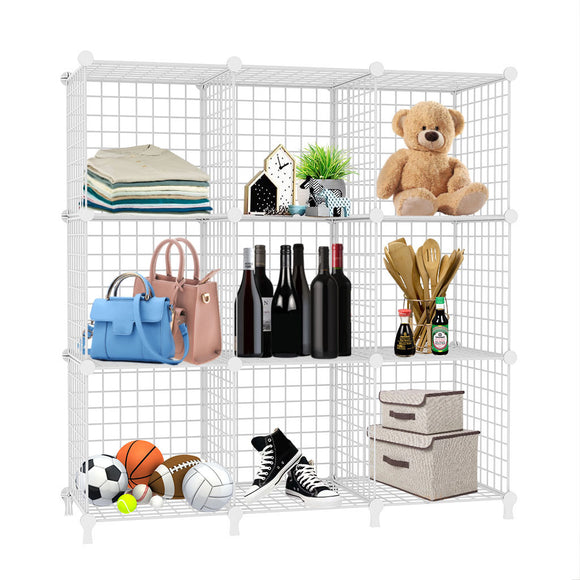 NNEAGS White Portable 9-Cube 3 Column Storage Organiser Foldable DIY Modular Grid Space Saving Shelf