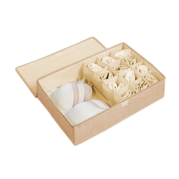 NNEAGS Beige Flip Top Underwear Storage Box Foldable Wardrobe Partition Drawer Home Organiser