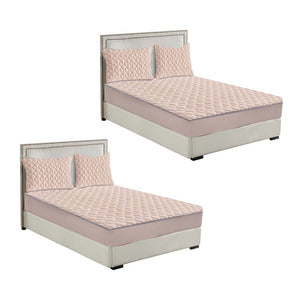 NNEAGS 2X Beige 138cm Wide Mattress Cover Thick Quilted Fleece Stretchable Clover Design Bed Spread Sheet Protector with Pillow Covers