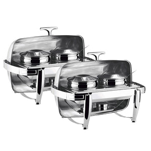 NNEAGS 2X 6.5L Stainless Steel Double Soup Tureen Bowl Station Roll Top Buffet Chafing Dish Catering Chafer Food Warmer Server