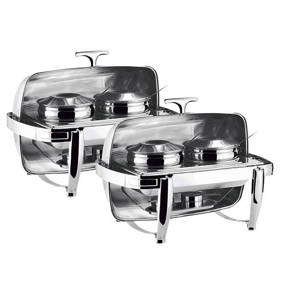 NNEAGS 2X 6.5L Stainless Steel Double Soup Tureen Bowl Station Roll Top Buffet Chafing Dish Catering Chafer Food Warmer Server
