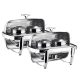 NNEAGS 2X 6.5L Stainless Steel Double Soup Tureen Bowl Station Roll Top Buffet Chafing Dish Catering Chafer Food Warmer Server