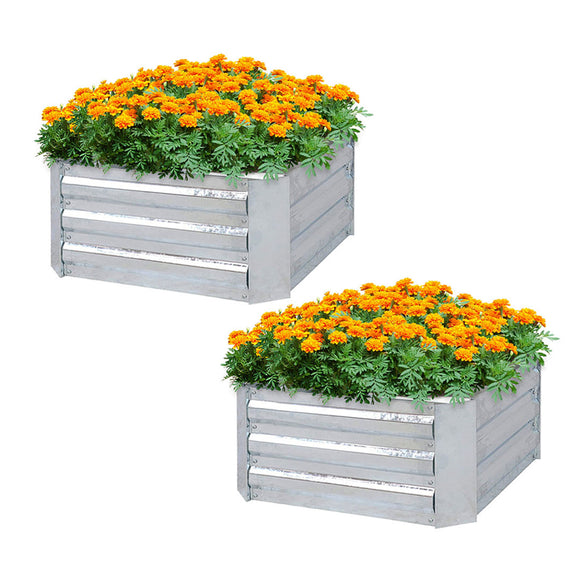 NNEAGS 2X 60cm Square Galvanised Raised Garden Bed Vegetable Herb Flower Outdoor Planter Box