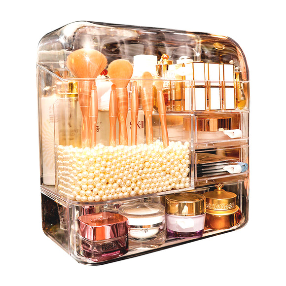 NNEAGS Transparent Cosmetic Storage Box Clear Makeup Skincare Holder with Lid Drawers Waterproof  Dustproof Organiser with Pearls