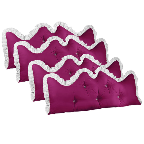 NNEAGS 4X 150cm Burgundy Princess Bed Pillow Headboard Backrest Bedside Tatami Sofa Cushion with Ruffle Lace Home Decor
