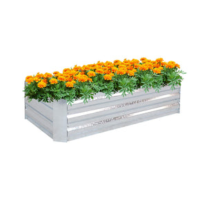 NNEAGS 120cm Rectangle Galvanised Raised Garden Bed Vegetable Herb Flower Outdoor Planter Box