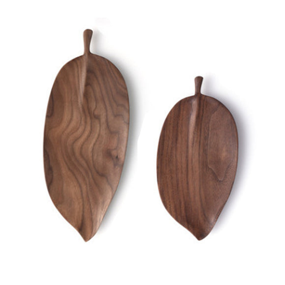 NNEAGS Set of 2 Walnut Leaf Shape Wooden Tray Food Charcuterie Serving Board Paddle Centerpiece Home Decor