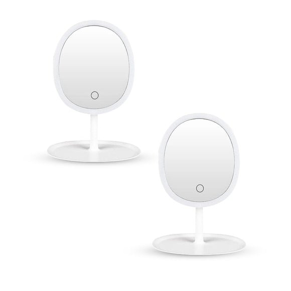 NNEAGS 2X 26cm White Oval Smart LED Makeup Bedroom Table Vanity Mirror Tricolor Adjustable Light