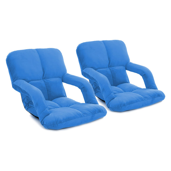 NNEAGS 2X Foldable Lounge Cushion Adjustable Floor Lazy Recliner Chair with Armrest Blue