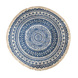 NNEAGS Dark Blue Carpet Soft Linen Bohemian Non-Slip Floor Retro Minimalist Round Rug Home Decor with Tassels