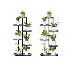 NNEAGS 2X 6 Tier 7 Pots Black Metal Plant Rack Flowerpot Storage Display Stand Holder Home Garden Decor