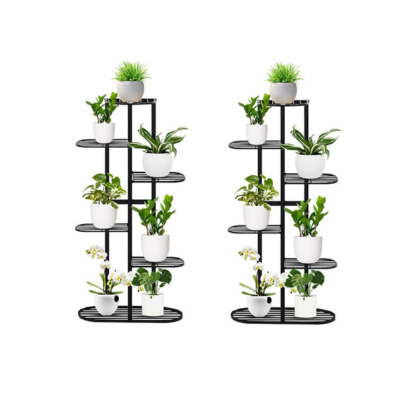 NNEAGS 2X 6 Tier 7 Pots Black Metal Plant Rack Flowerpot Storage Display Stand Holder Home Garden Decor