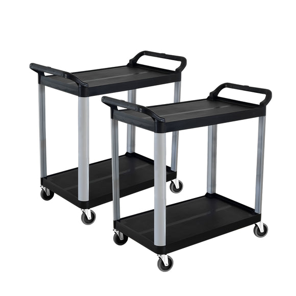 NNEAGS 2X 2 Tier Food Trolley Portable Kitchen Cart Multifunctional Big Utility Service with wheels 950x500x640mm Black