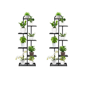NNEAGS 2X 7 Tier 8 Pots Black Metal Plant Stand Flowerpot Display Shelf Rack Indoor Home Office Decor