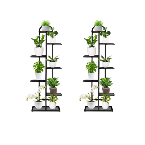 NNEAGS 2X 7 Tier 8 Pots Black Metal Plant Stand Flowerpot Display Shelf Rack Indoor Home Office Decor