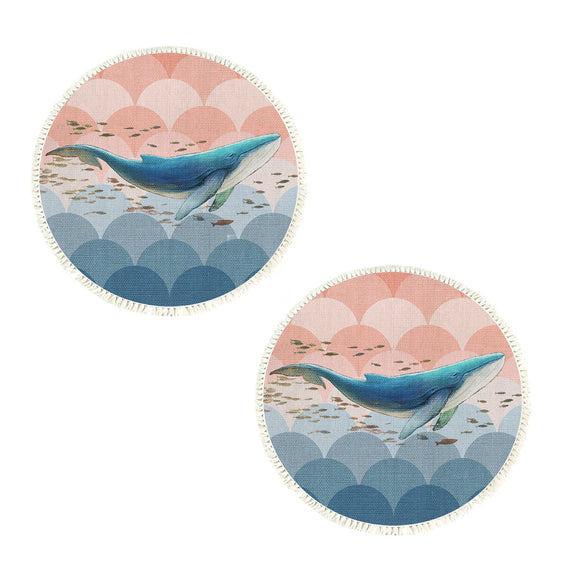 NNEAGS 2X 120cm Round Tassels Shark Print Area Rugs, Home Decor