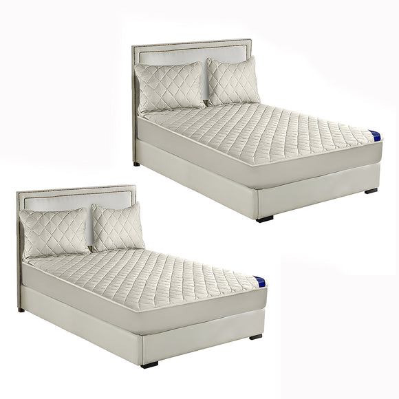 NNEAGS 2X White 138cm Wide Cross-Hatch Mattress Cover Thick Quilted Stretchable Bed Spread Sheet Protector with Pillow Covers