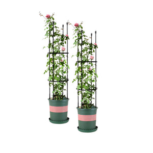 NNEAGS 2X 103cm 4-Bar Plant Frame Stand Trellis Vegetable Flower Herbs Outdoor Vine Support Garden Rack with Rings