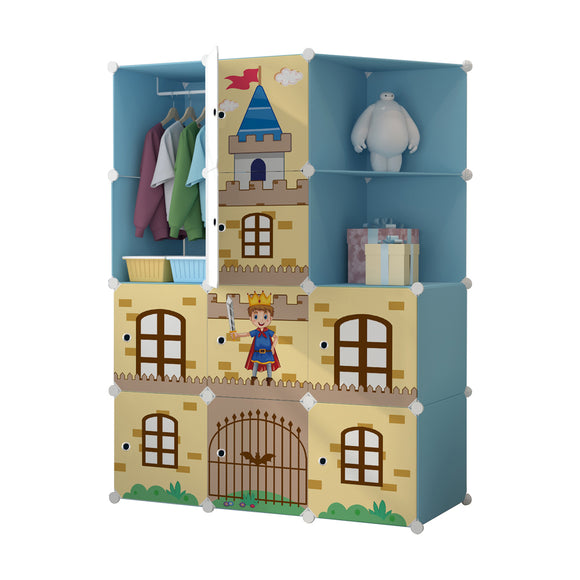 NNEAGS 10 Cubes Blue Castle Print Portable Wardrobe Divide-Grid Modular Storage Organiser Foldable Closet