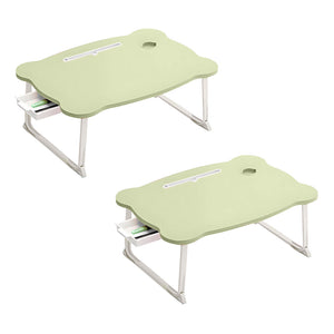 NNEAGS 2X  Green Portable Bed Table Adjustable Folding Mini Desk With Mini Drawer and Cup-Holder Home Decor