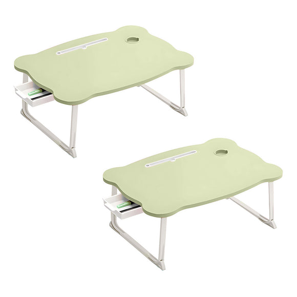 NNEAGS 2X  Green Portable Bed Table Adjustable Folding Mini Desk With Mini Drawer and Cup-Holder Home Decor