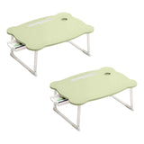 NNEAGS 2X  Green Portable Bed Table Adjustable Folding Mini Desk With Mini Drawer and Cup-Holder Home Decor