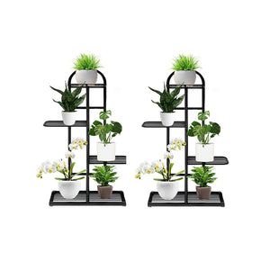 NNEAGS 2X 4 Tier 5 Pots Black Metal Plant Stand Flowerpot Display Shelf Rack Indoor Home Office Decor