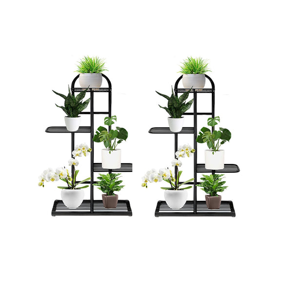 NNEAGS 2X 4 Tier 5 Pots Black Metal Plant Stand Flowerpot Display Shelf Rack Indoor Home Office Decor