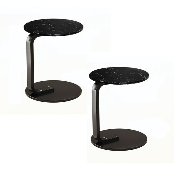 NNEAGS 2X  50cm Black Marble Mini Side Table Movable Lightweight w/ Black Frame