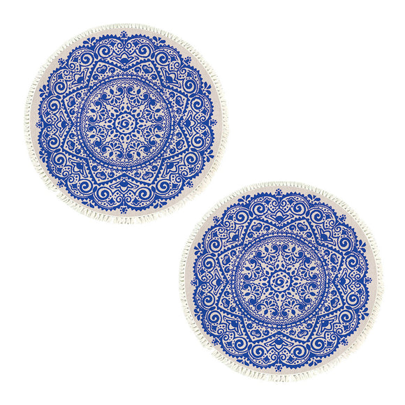 NNEAGS 2X 120cm Mandala Round Tapestry Indian Area Rug for Living Room Lounge, Anti-slip Doormat, Home Decor