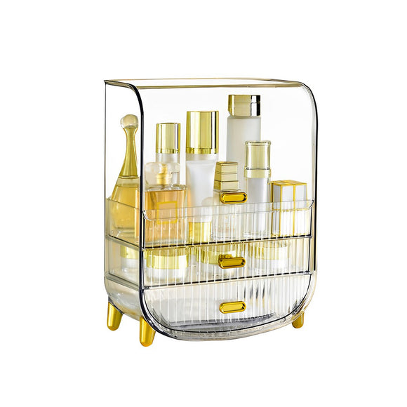 NNEAGS 3 Tier Transparent Multifunctional Countertop Cosmetic Storage Makeup Perfume Skincare Display Stand Shelf Drawer Type Organiser