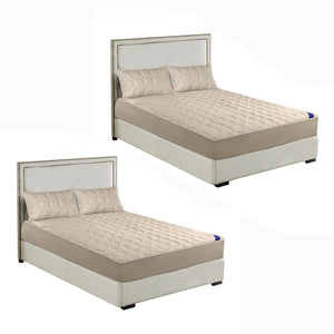 NNEAGS 2X Beige 183cm Wide Mattress Cover Thick Quilted Stretchable Bed Spread Sheet Protector with Pillow Covers