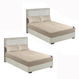 NNEAGS 2X Beige 183cm Wide Mattress Cover Thick Quilted Stretchable Bed Spread Sheet Protector with Pillow Covers