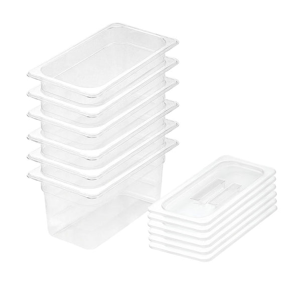 NNEAGS 150mm Clear Gastronorm GN Pan 1/3 Food Tray Storage Bundle of 6 with Lid