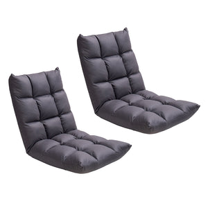 NNEAGS 2X Grey Lounge Floor Recliner Adjustable Gaming Sofa Bed Foldable Indoor Outdoor Backrest Seat Home Office Decor