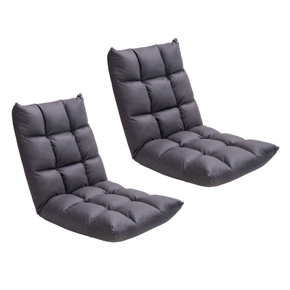 NNEAGS 2X Grey Lounge Floor Recliner Adjustable Gaming Sofa Bed Foldable Indoor Outdoor Backrest Seat Home Office Decor